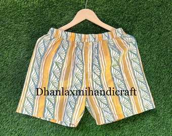 Cotton Block Print Summer Shorts, Handmade Boho Sleepwear