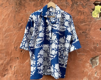 Floral Hand Block Print Shirts, Indian Handmade Summer Cotton Short Sleeve Slim Fit Shirt, Casual Wear Shirt for Men,s Clothing, CS-24