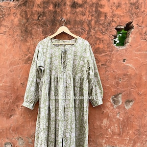Cotton Hand Block Print Long Maxi Dress , Summer Dress , Customizable Dress for Women, Handmade Dress , Gift for Her , Style - 02 , DH-09