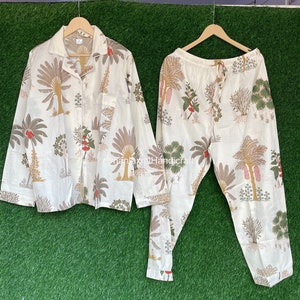 Baumwollblümchen-Pyjama-Set im indischen Stil Nachtanzug Frauen Pyjamas & Roben, Baumwollhosen-Shirt-Set, Brautjungfern-Pyjama-Set, ultraweiches Nachtkleid