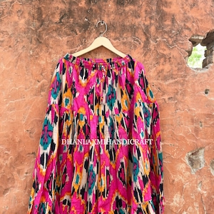 Indian Block Print Cotton Skirt: Ikat Boho Beach Wear