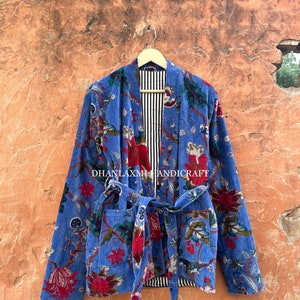 Handmade Floral Velvet Jacket: Bohemian Indian Cotton Quilt Coat