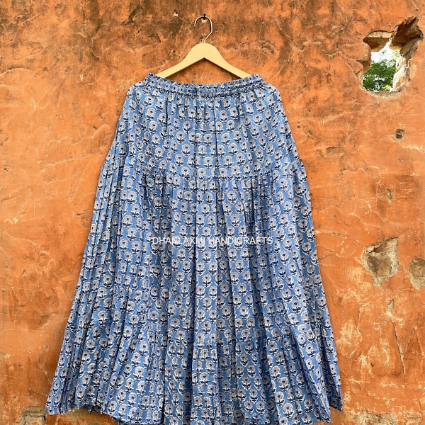 Jupe longue en tissu 100% coton pour vêtements pour femmes, robe de jupe vintage faite à la main, jupe d’été à imprimé floral, jupe Boho Hippie, CSP-13