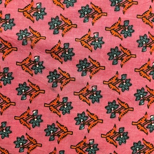 Pink Floral Block Print Cotton Fabric: Indian Sewing Quilting Material