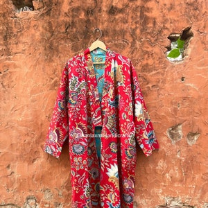 Kimono Style Long Dress, Reversible Robe, Pure Cotton Print Jacket With Belt, Handmade Dressing Gown, Summer & Bath Robe, Beach Wear RCK-03