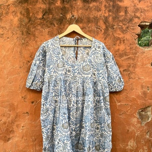 New Designer Indian Cotton Short With 2 Pocket Dress, Floral Block Print Handmade Summer Midi Dress, Boho Women&#39;s Outfit, Style-6 DH-133