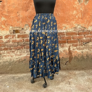 Tiger Block Printed Cotton Wrap Skirt: Bohemian Festival Maxi Skirt