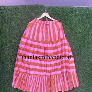 Hand Stitched Cotton Long Skirts, Pink Striped Kali Skirts, Women&#39;s Maxi Skirt, Summer Skirt, Hippies Style Skirt Dress, Beach Skirt,