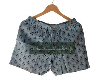 Cotton Block Print Nikkar, Handmade Shorts, Unisex Summer Short, Boho Hippies Style, Night Wear, Sleepwear,