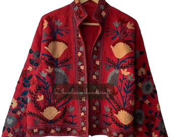 Handmade Suzani Cotton Embroidered Jacket, Uzbek Winter Coat