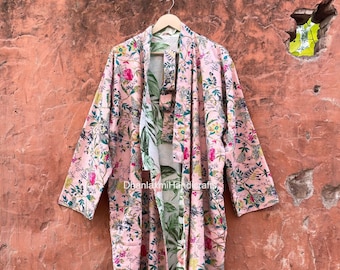 Summer Beach Wear Kimono Style Dress, Long Summer Cotton Coat Style Reversible Robe with Belt , Maxi Bridesmaid Dressing Gown - Gift, RCK-12