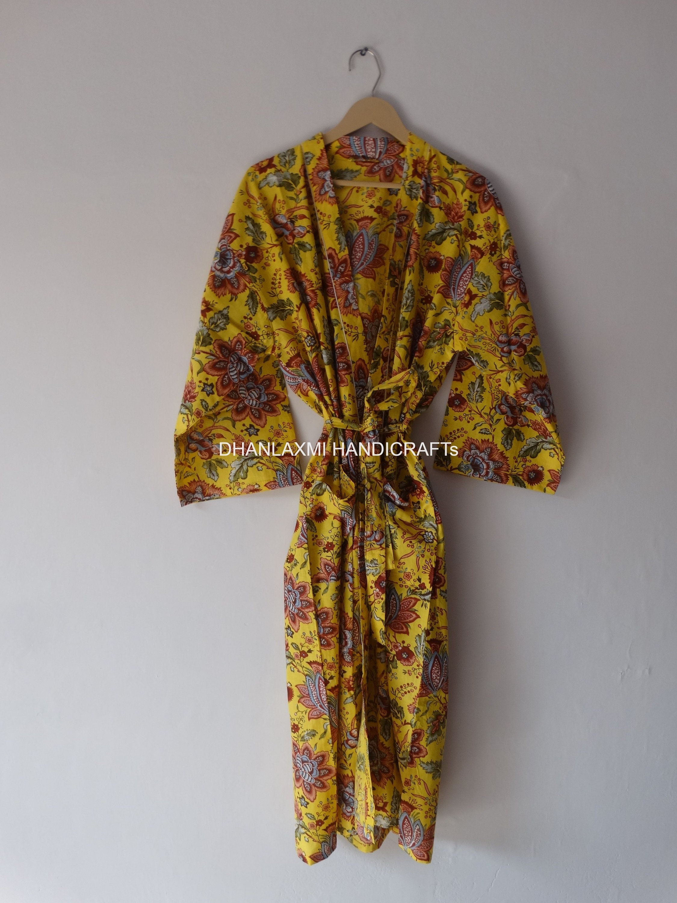 Kimono Indiano 100% Cotone Per Donna | Floreale Hippie, Vestaglia Da Spiaggia - Foto 5