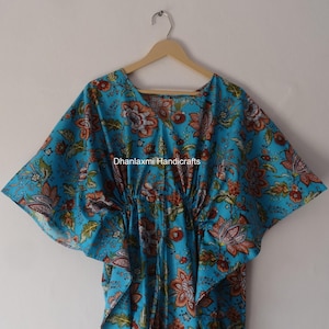 100% Cotton Kaftan, Loose Kaftan, Floral Print Maxi, Hand Block Print Kaftan, Party Wear Dress, Hippie Style Maxi, Indian Tunic K-58