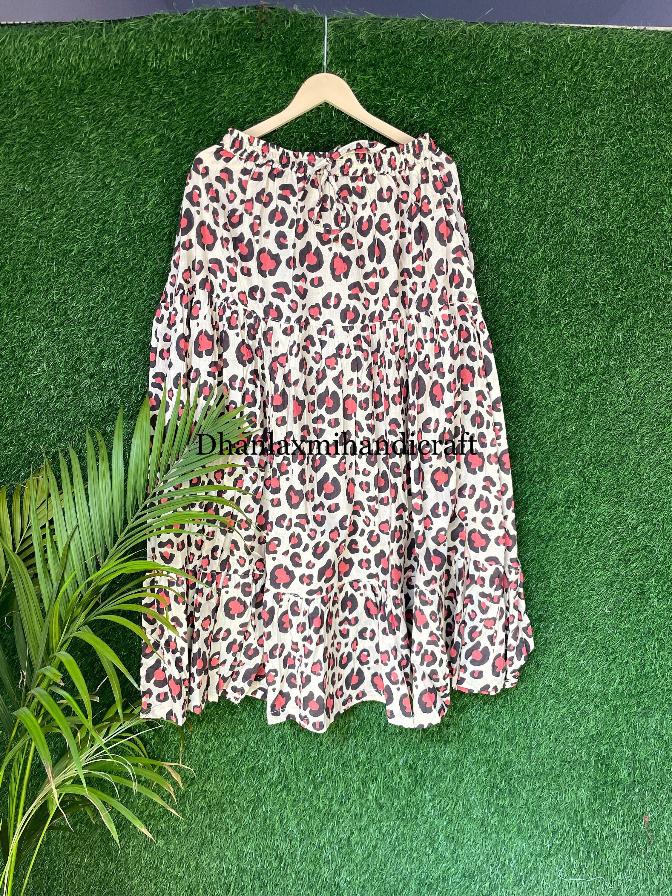 One Size Skirt, Girl's Skirt, Indian Cotton Long Maxi Skirts, Summer Skirt, Boho Hippies Style, Leopard Print Skirt, Gypsy Tiered Skirt,