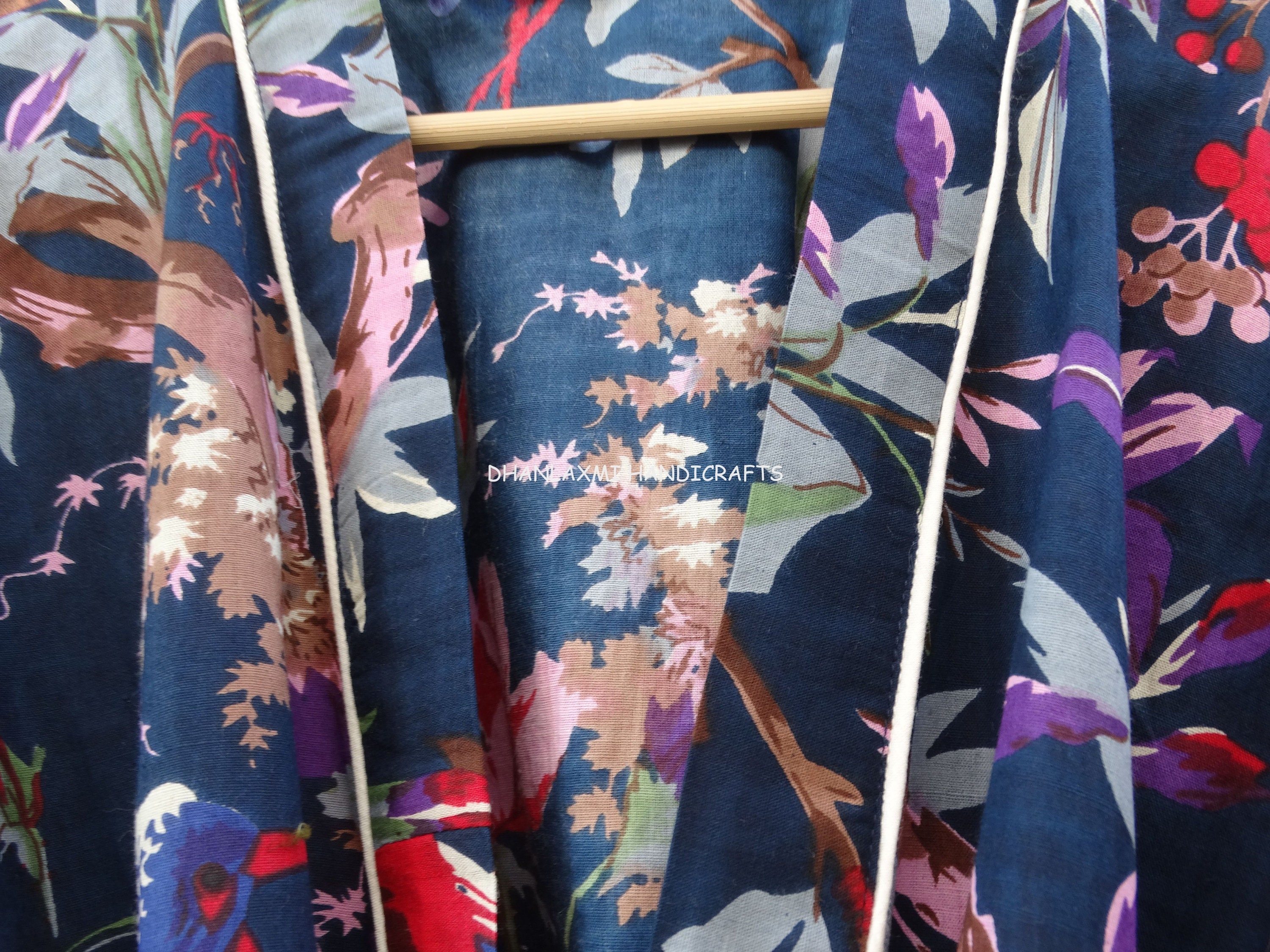 Cotone Indiano Donna Kimono Vestaglia Lungo Bagno Notte Abito Biancheria da