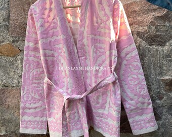 Cutwork Applique Cotton Handmade Jacket With Belt , Summer