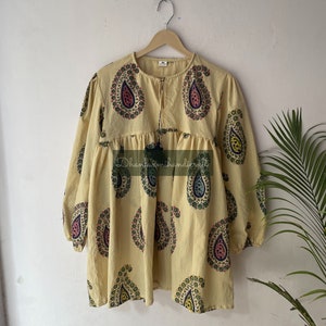 New Paisley Motif Cotton Blouse , Women Block Print Tunic Top , Ethnic Design Summer Shirt Top , Spring Season gift for women