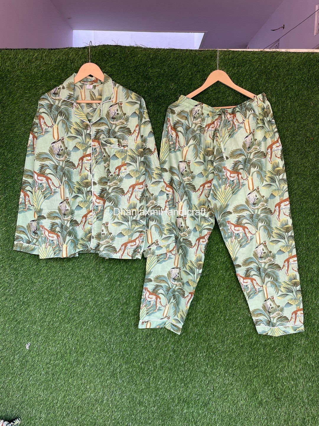 Cotton Pajama Set, Jungle Animal Print Nightwear - Etsy