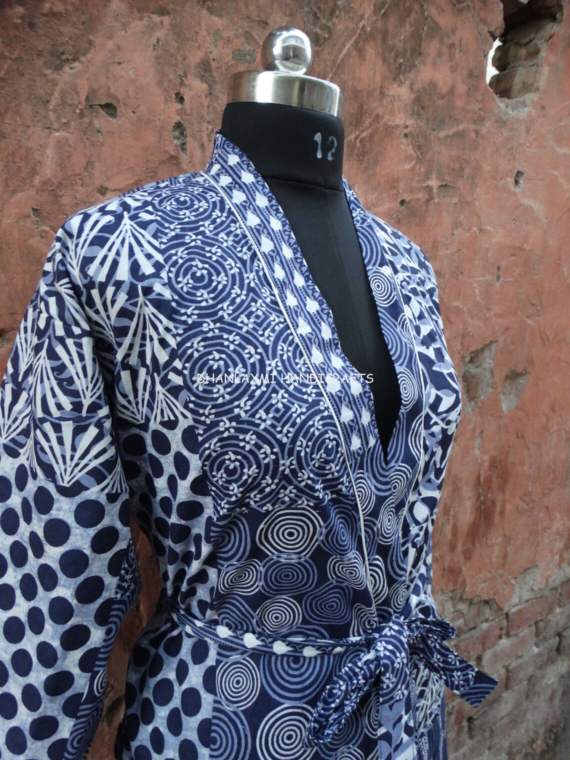 Blue Patch Print Bath robes wrap dress House Coat Robe Etsy