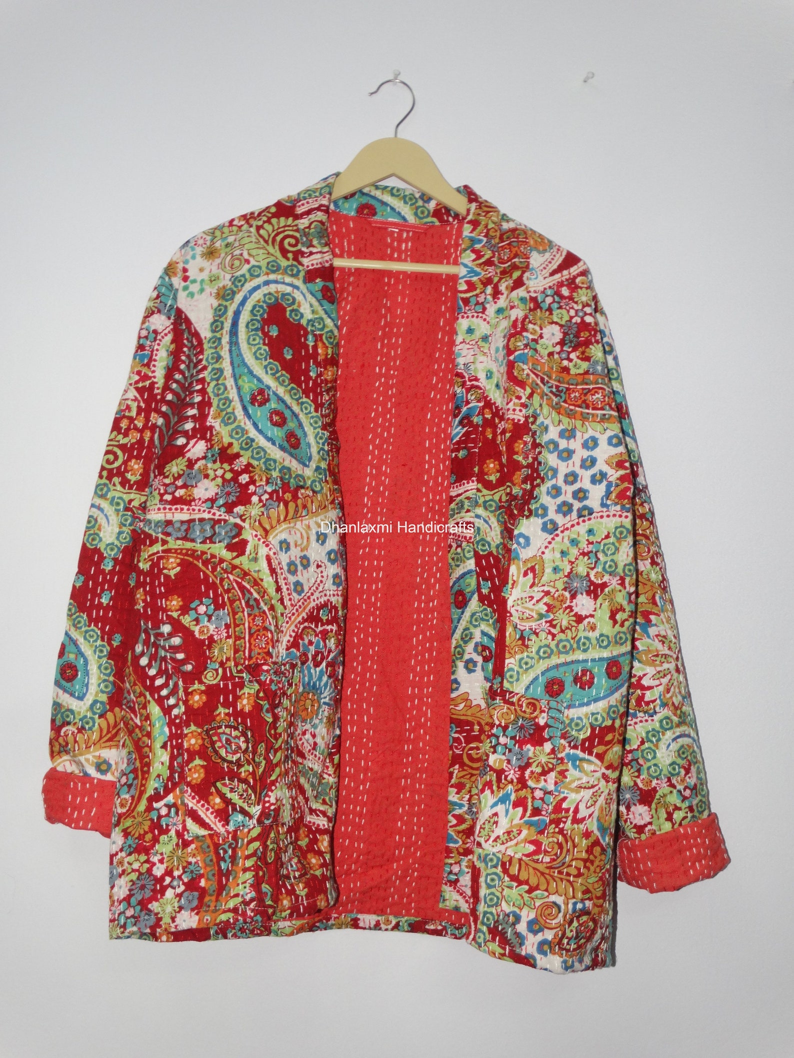 Paisley Print Indian Kantha Jacket Cotton Quilted Coat Boho Etsy