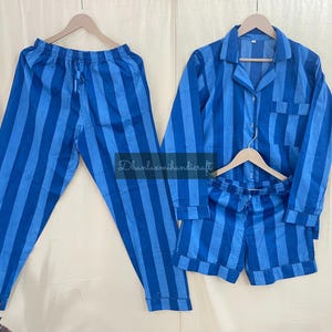 Indian Cotton Pajama Set, Striped Print Pyjama Set, Night Dress for Women, Bridal Pyjama Set, Trousers and Shorts Pyjama Set,