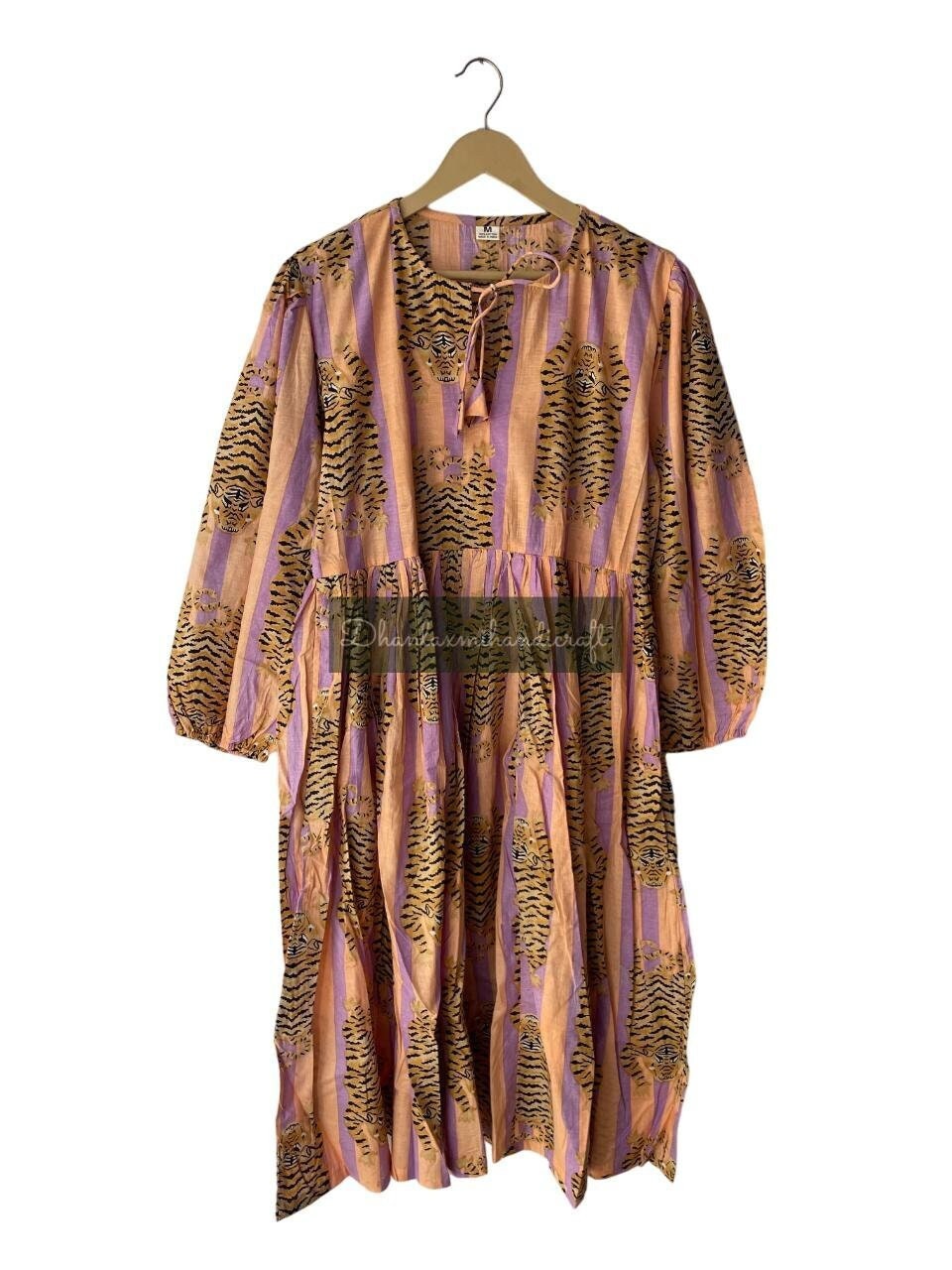 Custom Dress for Women's, 100% Cotton Summer Beach Dress, Tiger Stripe Print Maxi Dress, Handmade, Gift for Her , Style - 02 , DH-463