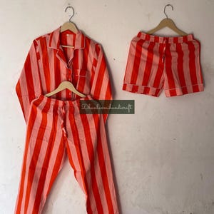 Indian Cotton Handmade Pyjama Sets, Stripe Printed Long & Short Pyjama Set, Boho Hippies Pjs, Sleepwear, Night Suit, Unisex Pyjama, Gift Pjs