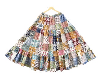 Indian Cotton Skirts, Handmade Summer Midi Skirt, Assorted Floral Print Skirt, Boho Elastic High Waist A Line Flowy Long Maxi Skirt, CSP-72