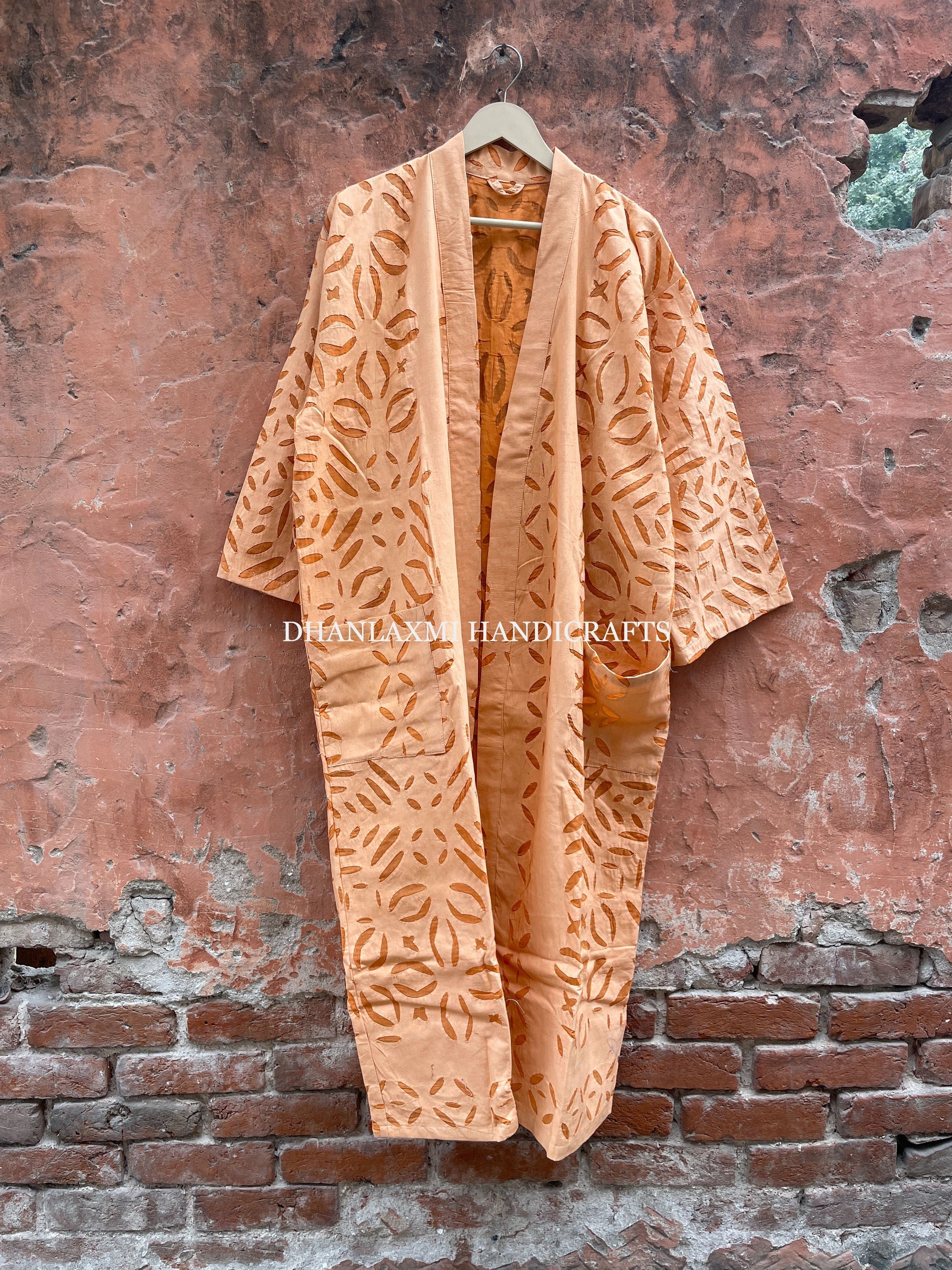 Working Robe Handmade Cotton Cut Work Kimono Robe, Applique Kantha Jacket - Etsy