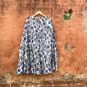 Long Elastic Waist Skirts, 100% Cotton Beach Wear Skirt, Floral Hand Block Skirt, Customized Plus Size Skirt, Casual Wear Skirt, CSP-59
