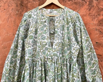 New Design Block Print Cotton Summer Maxi Dress , Customizable Womens Comfortable Garment , Handmade Bohemian Style Outfit ,Style -02/DH-36