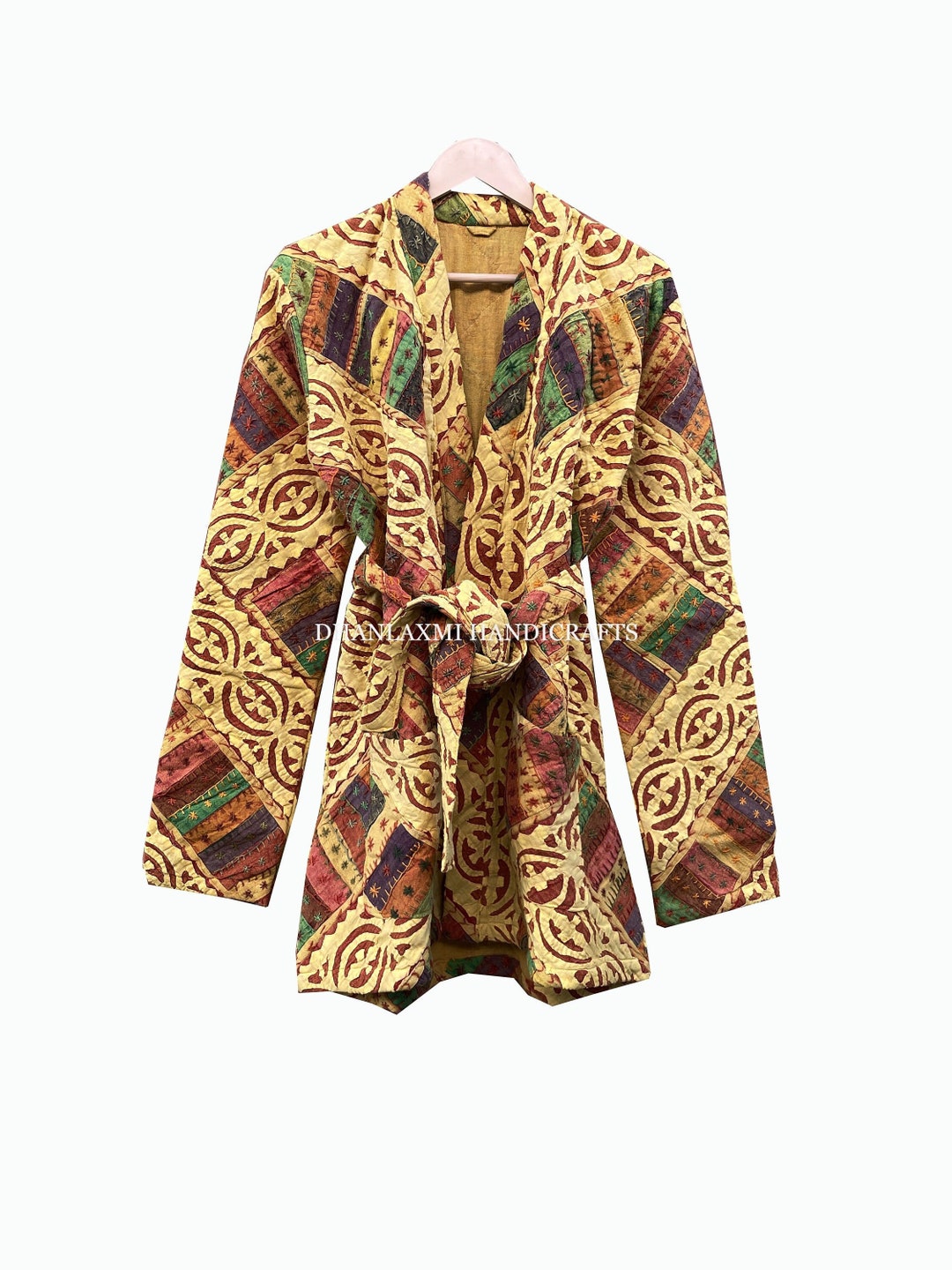 Indian 100 Cotton Kimono Style Jackets, Multicolor Applique Cut Work