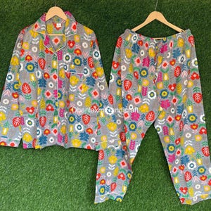 Bridesmaid Gifts, 100% Soft Cotton Pyjama Sets, Floral Print Pajamas Set, Handmade Summer Long Pjs, Women&#39;s Sleepwear, Hippie Style, Gifts,