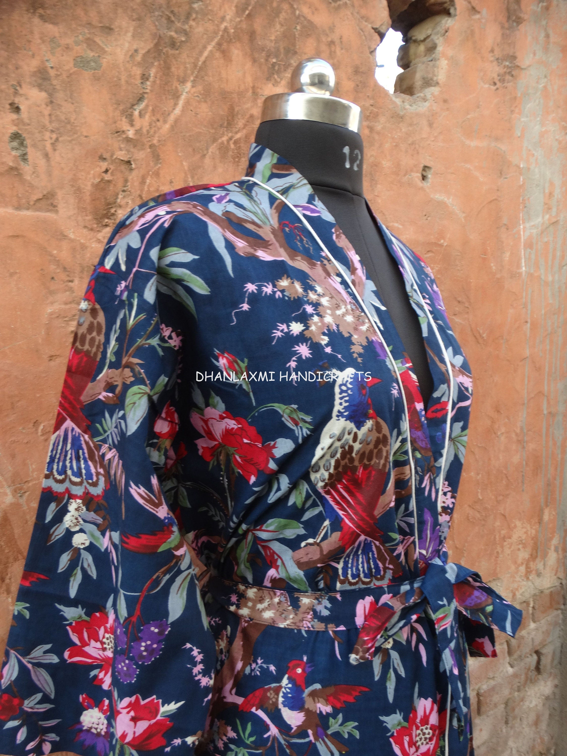 Nuovo kimono in cotone indiano fatto a mano, accappatoio da bagno