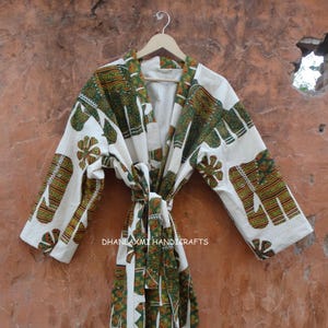 Cotton Applique Cutwork Ajrakh Patchwork Kantha Quilt Kimono Style Robe, Bridesmaid Gown Robe, Lounge Wear, Handmade Robe, Mothers Day Gift