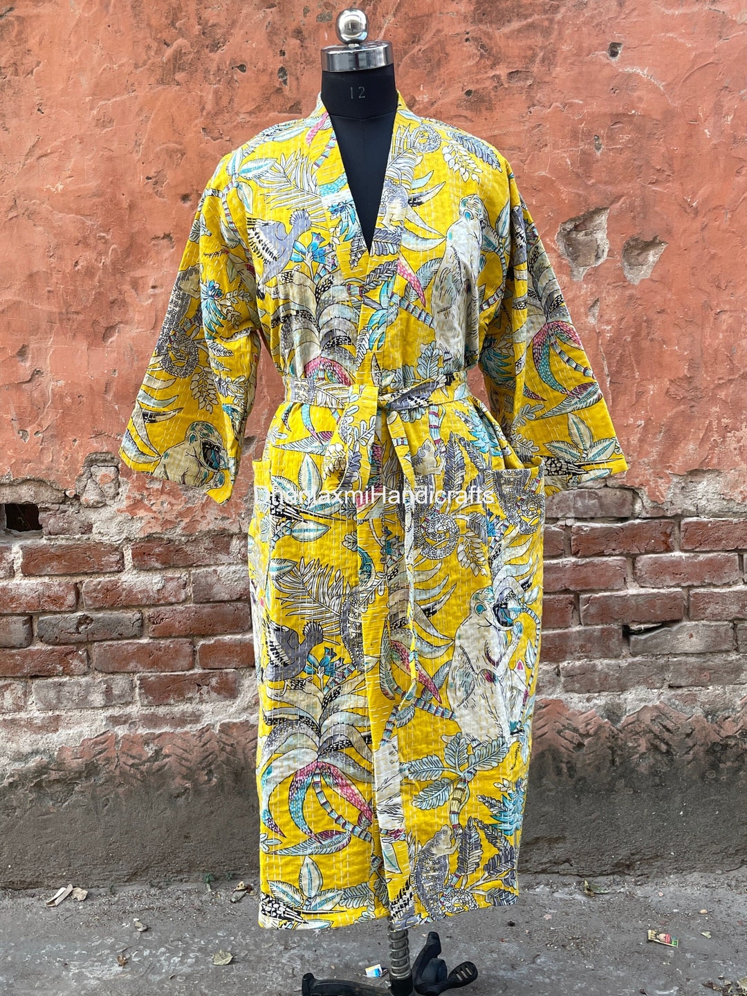 Monkey With Muslim Robe Dressing Gown Bridesmaid Dress Cover up , Monkey Print Cotton Kantha ...