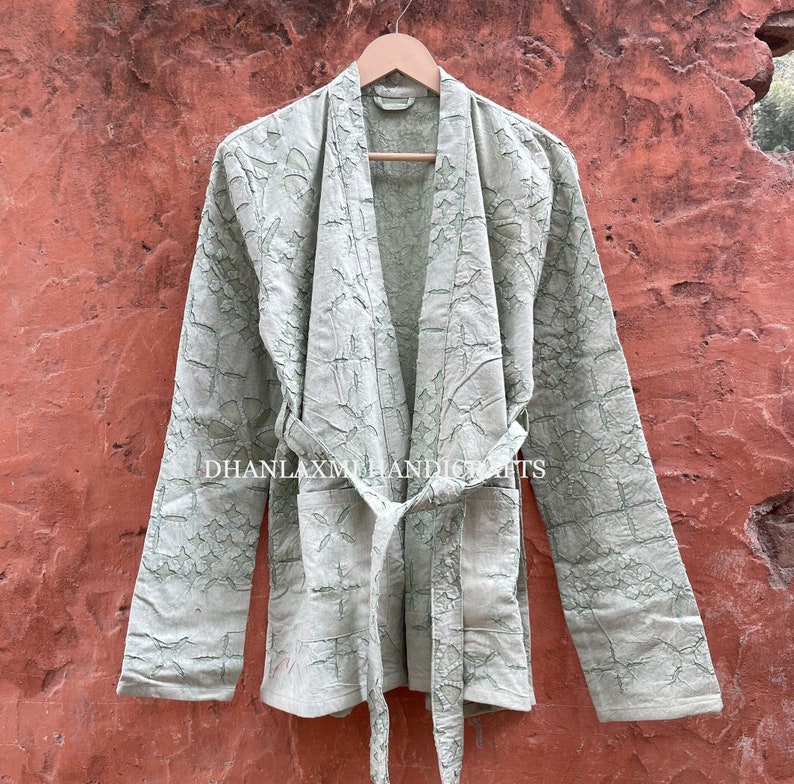 Cotton Handstitched Jacket Coat, Applique Cut Work Jacket With Belt