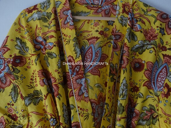 Kimono Indiano 100% Cotone Per Donna | Floreale Hippie, Vestaglia Da Spiaggia - Foto 3