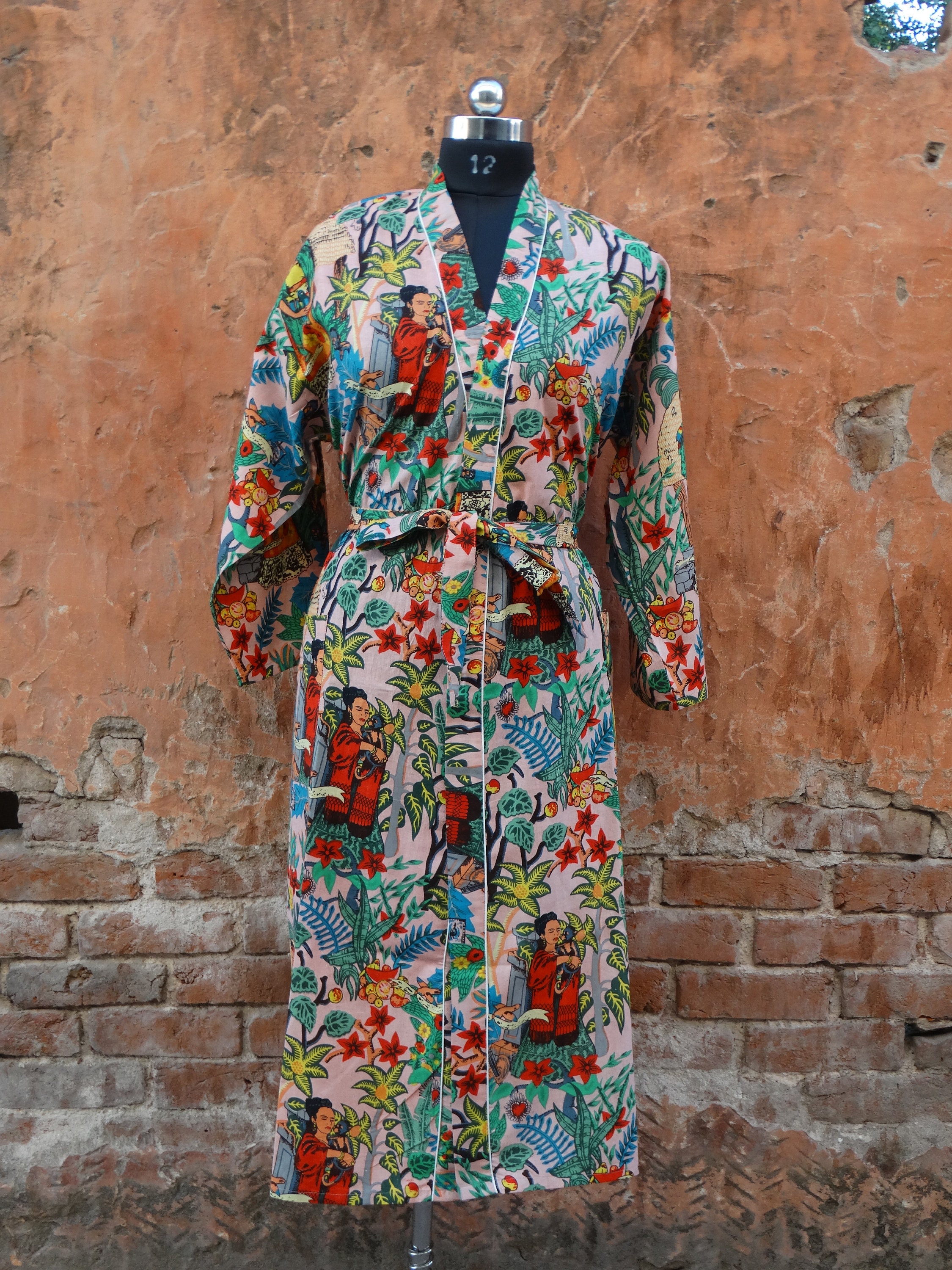 Frida Kahlo Print Cotton Kimono Robe, Indian Beach Cover Up - Etsy