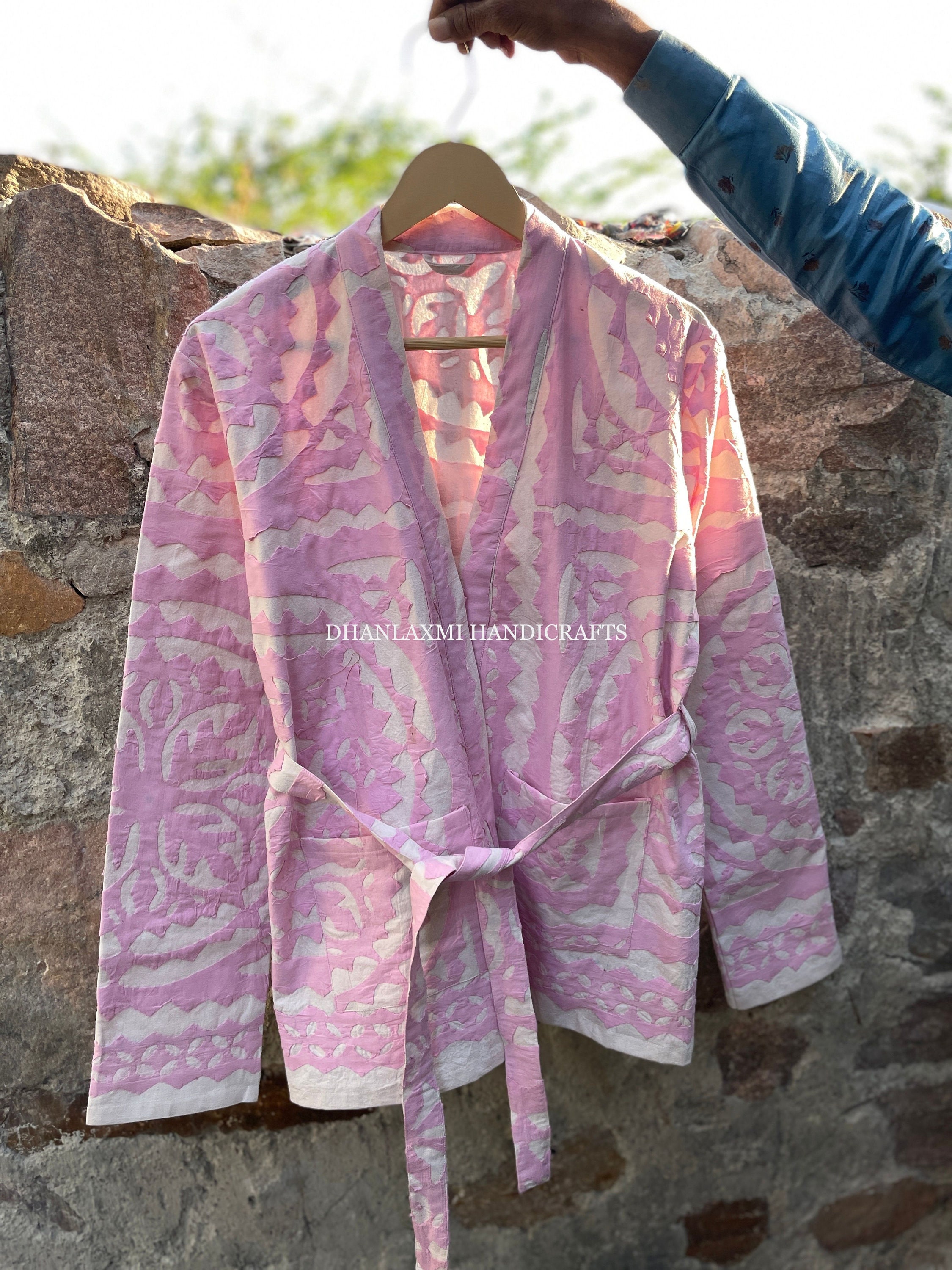 送料無料 通販  Cutwork Applique Summer , Belt With Jacket Handmade Cotton ジャケット・アウター