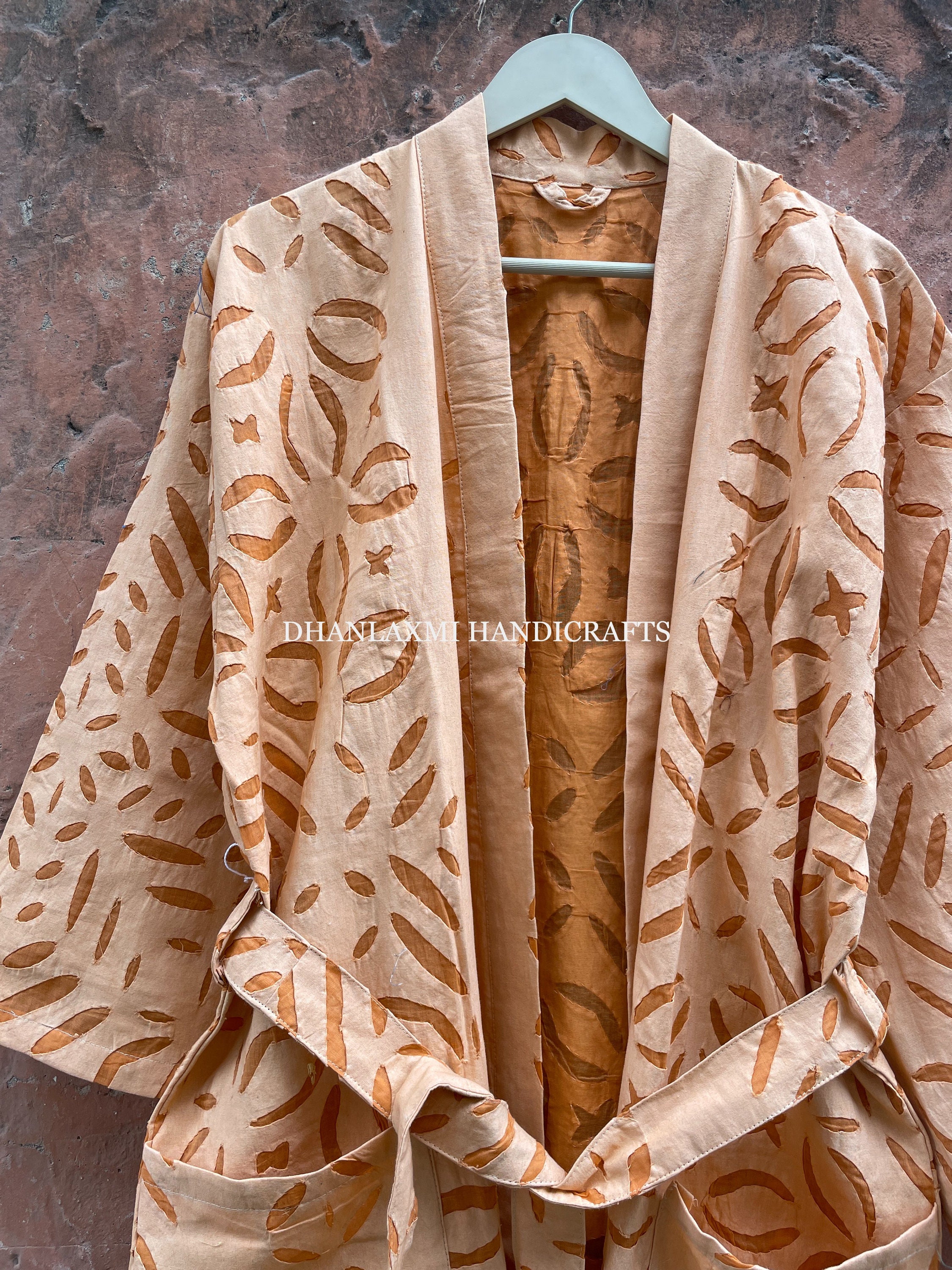 Working Robe Handmade Cotton Cut Work Kimono Robe, Applique Kantha Jacket - Etsy