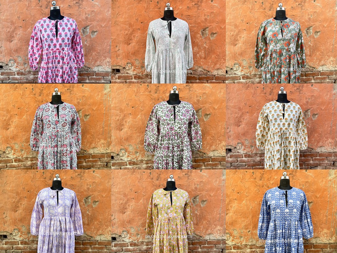 Jinal Indigo Hand Block Print Cotton Spaghetti Dress