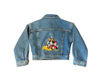Giacca di jeans vintage Disney Store per ragazzi con ricamo di Topolino e amici - Taglia S