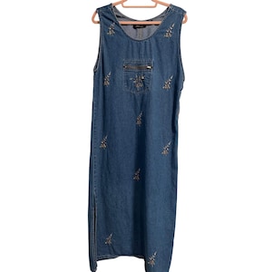 mph collection denim dress MPH Collection Denim Dress Women's Small Long Sleeves Babydoll Tiered