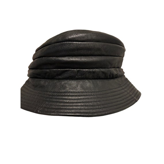 Vintage 100% Lambskin Black Leather Bucket Hat