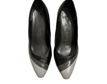 Vintage Black and Gray Heels - Size 7.5 / Monochromatic Vintage Pumps