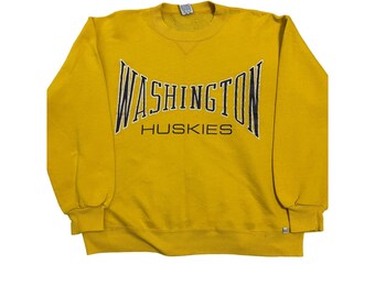 Vintage Wonderfully Worn 1980s Yellow Washington Huskies Crewneck Sweatshirt - Size L/XL (22x25)