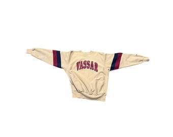 Vintage Y2K Beige Vassar College Sweatshirt mit Rundhalsausschnitt - Größe L (24x28)