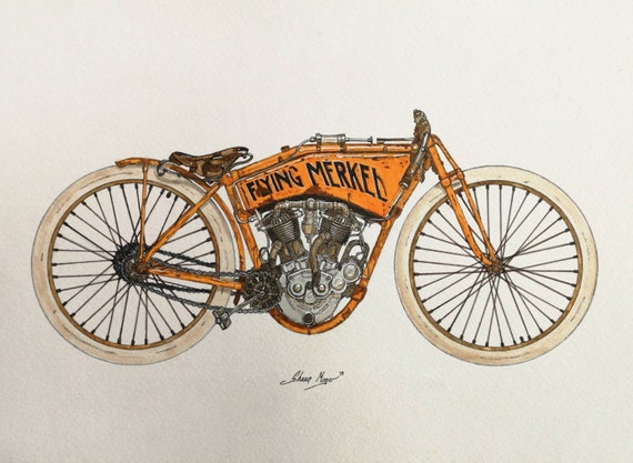 Vintage 1910 Flying Merkel Race Motorcycle Tripod Lamp with High-Res Printed Shade, US/CA plug Vintage 1910 Flying Merkel Race Motorcycle Tripod Lamp with High-Res Printed Shade, US/CA plug