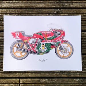 Mike Hailwood Ducati Isle of Man Racing Motorcycle Watercolour Print